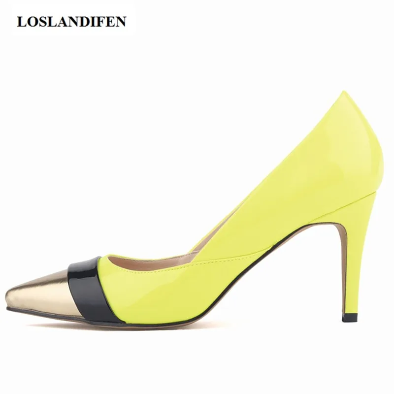 LOSLANDIFEN/пикантные женские туфли-лодочки с острым носком на высоком тонком каблуке 6 см, в стиле пэчворк, с закрытым носком; сезон весна-осень; элегантные офисные туфли-лодочки; женская обувь; Chaussure