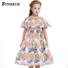 Bynbbur Leaves Print Off The Shoulder Dress Girls Elastic Waist Party Dress Cute Baby Kid Girls Princess Dress 2019 Summer New Bynbbur Leaves Print Off The Shoulder Dress Girls Elastic Waist Party Dress Cute Baby Kid Girls Princess Dress 2019 Summer New