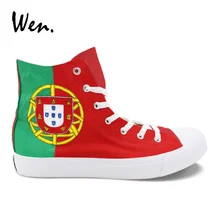 Вэнь обувь Португалия флаг дизайн Ручная роспись парусиновая обувь мужские и женские высокие педали Платформа со шнуровкой плоские Лоферы кроссовки