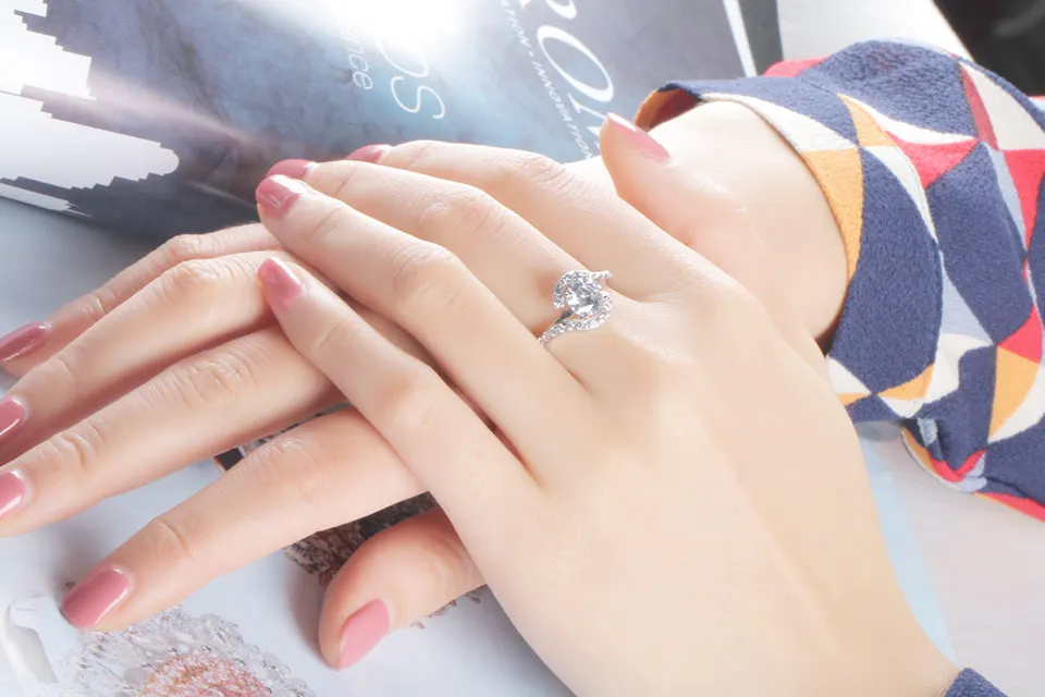 UMCHO Твердые 925 пробы серебряные свадебные кольца с кубическим цирконием для женщин Solitaire Обручальное кольцо вечерние ювелирные изделия