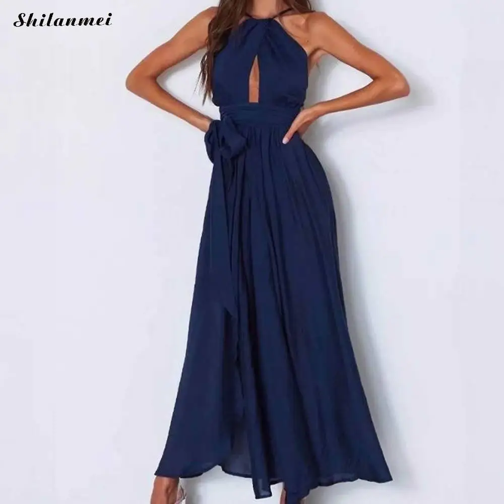 Beach Waist Wrap Halter Long Maxi Dress Women Sleeveless Split Dresses Sexy Backless 2018 Summer Boho Party Vestidos Slim Jurken | Женская
