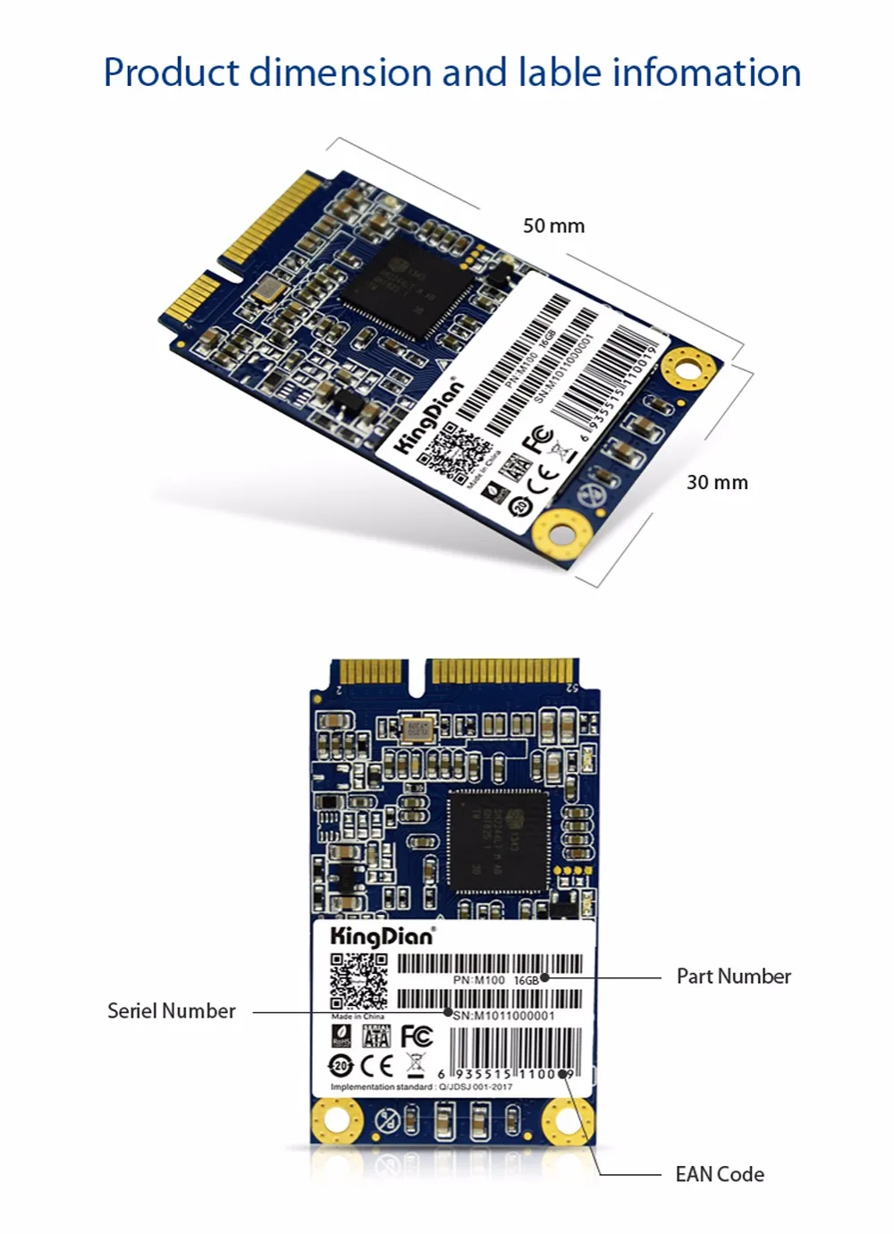 KingDian Hot SSD M100 16GB Внутренний твердотельный жесткий диск MSATA для ПК настольного ноутбука M100 16GB