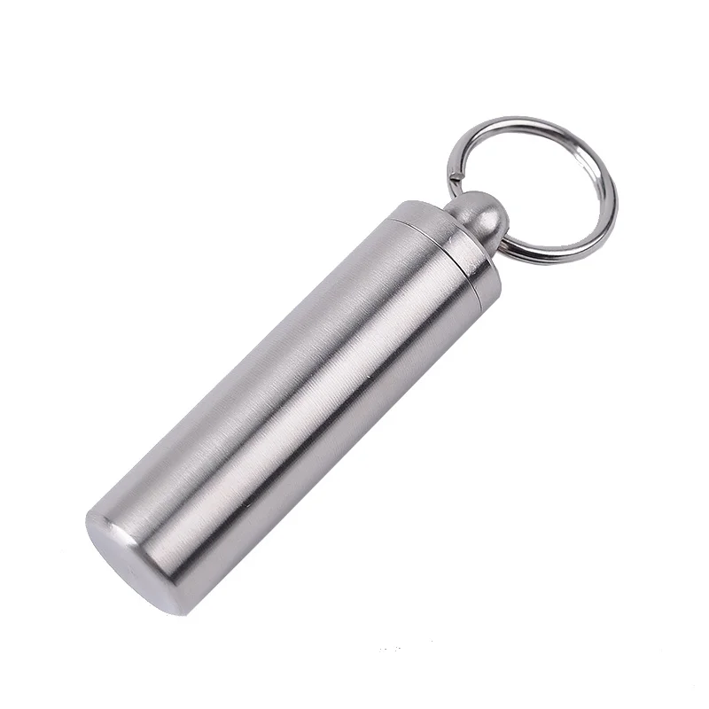 

Portable Waterproof Box Stainless Steel Pill Medicine Storage Case Holder Container Capsule First Aid Key Ring Keychain New