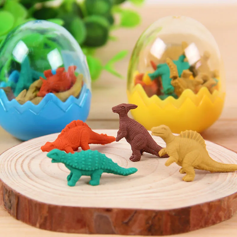 

Fashion Students Stationary Gift Cute Kawaii Dinosaur Egg Pencil Rubber Set Mini Animal Erasers For Kids Office School Supplies