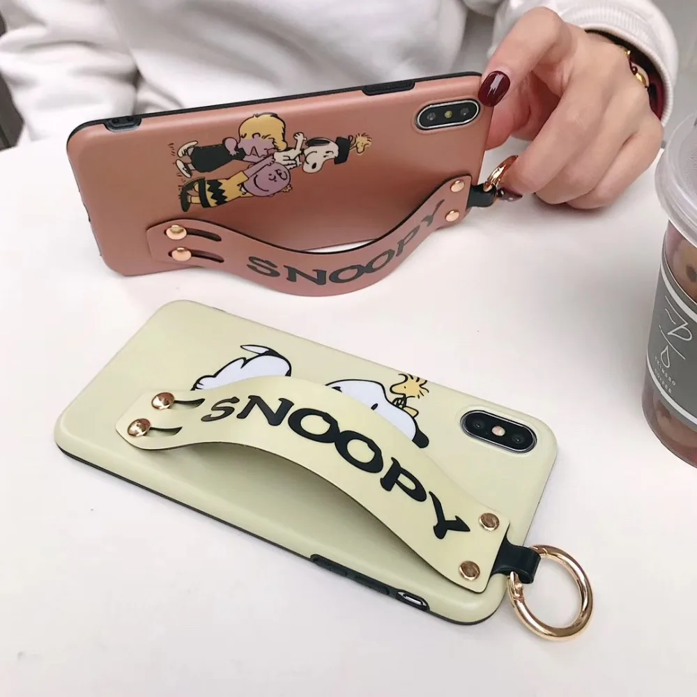 

Hot Cute Dog Snoopy wristband phone Soft case for iphone 6 6s 7 7plus 8 plus X 10 XS Max XS XR silicone phone case cover
