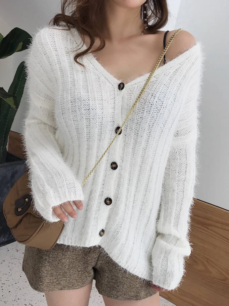 Nagodo Crochet Jackets Short Coat Korean V-neck Solid color Cardigan Sweater Woman Poncho Knit Jumper streetwear