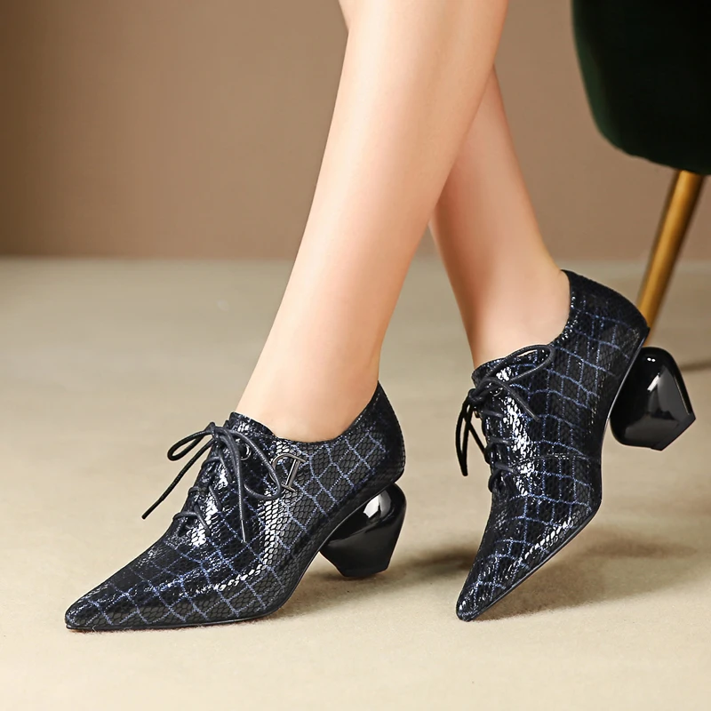 

Genuine Leather Women High Heels Strange Style Platform Heels Zapatos Mujer Sheep Leather Black Bridal Shoes Chaussure Femme