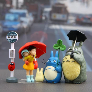 

4pcs/lot Studio Ghibli Toy My Neighbor Totoro Umbrella Satsuki Mei Street Lamp Bus Station Tree PVC Action Figure Classic