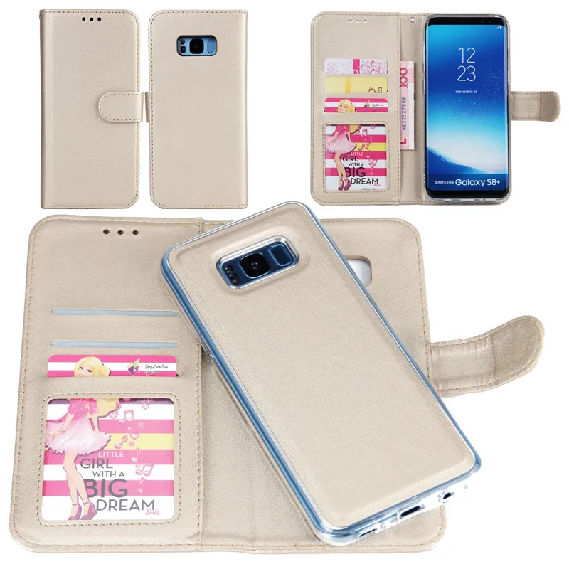 2 в 1 Роскошный кожаный бумажник чехол для телефона для Samsung Galaxy S6 S7 край S8 S9 плюс Чехол с откидной крышкой с отделением для карт, на магните Note 8 9 Fundas - Цвет: Золотой