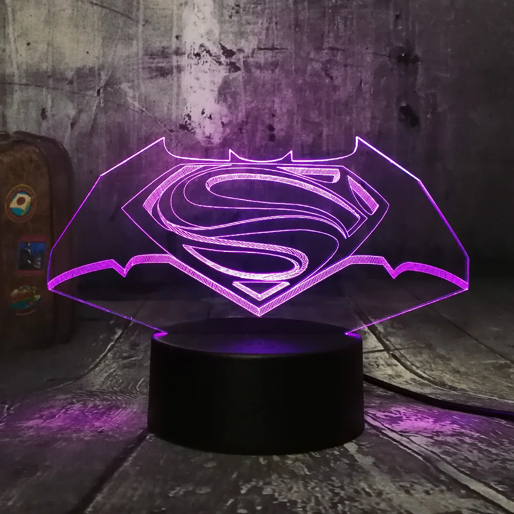  Cool 3D LED DC Superman Batman Logo Symbol Night Light Desk Table Lamp 7 Color Change Flashlight US