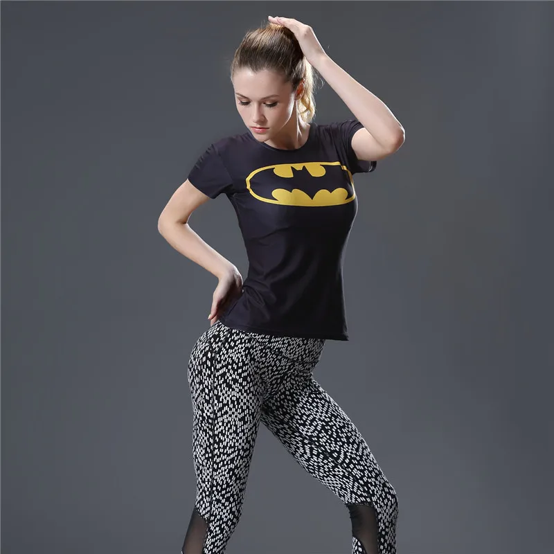 

Ladies Film Marvel Superman batman Wonder Women's Compression Shirts Girl's short sleeve T Shirt Female Fitness Tights Shirts