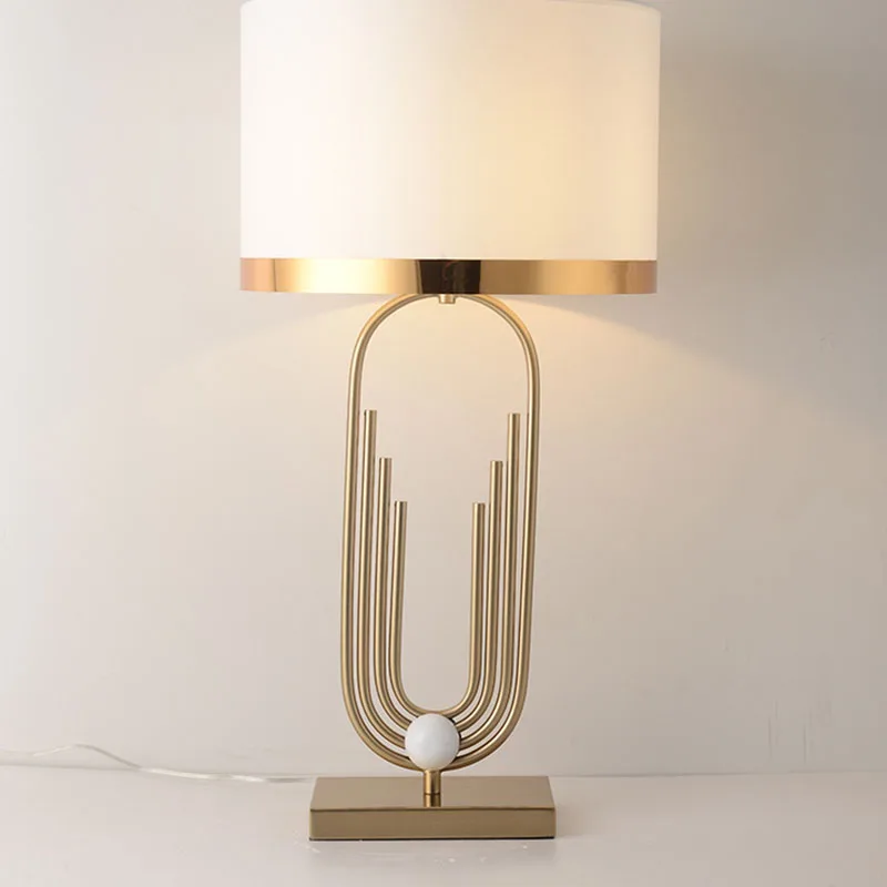 

Simple U-shaped cloth Desk Lamps Golden iron hardware Table Lamp Fabric For Hotel Reading Room Fashion Study Home lighting G432