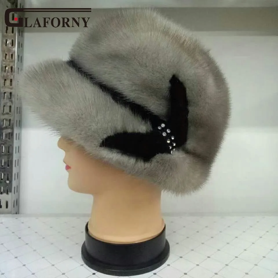 Glaforny Новинка 2017 года из натуральной норки Шапки импортируется из цельного меха норки шляпа роскошная женская высокого класса шапка