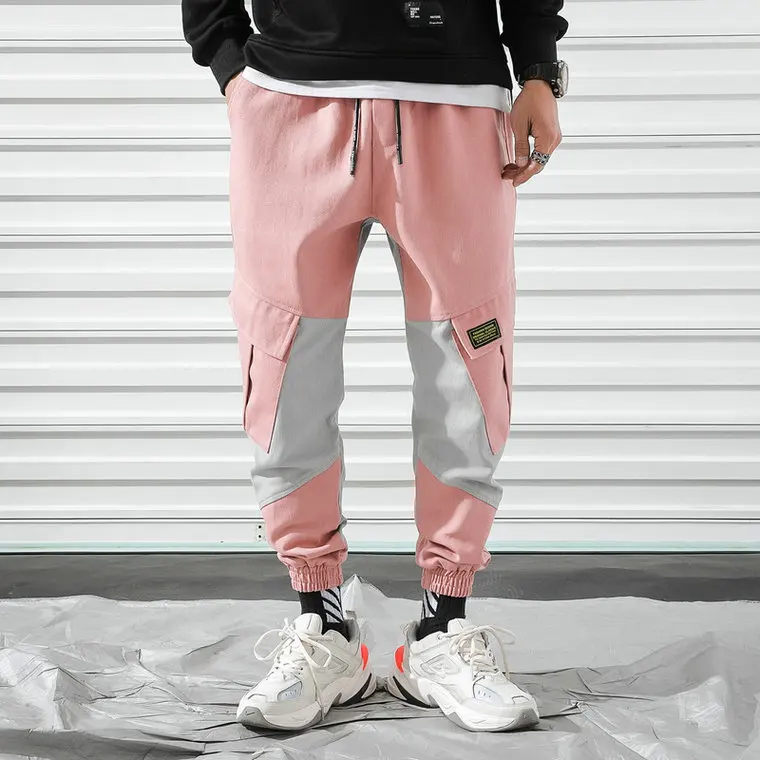 New Cargo Harem Pink Pants Mens Casual Joggers Baggy Trousers Harajuku Streetwear Hip Hop Pants Men Fashionable Sweatpants - Цвет: Pink