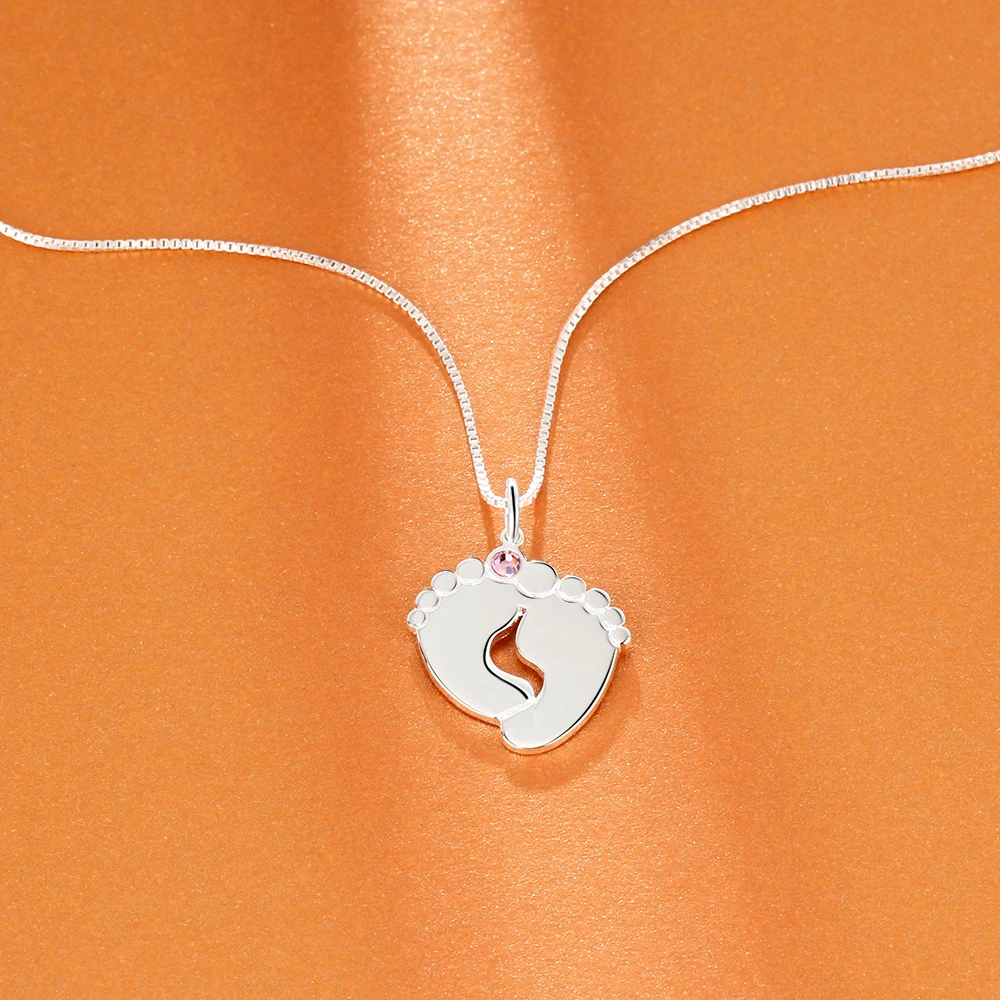 925 Sterling Silver Personalized Necklaces Classic footprint Shape Pendants DIY Names Letters Birthstone For Women Mom Gift 2018 - Image 4