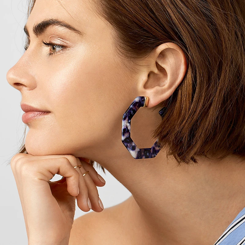 2018 New Exaggerated Acetate Acrylic Drop Earring For Women Dark Blue Statement Large Geometry Polygon Big Earring Jewelry Gift