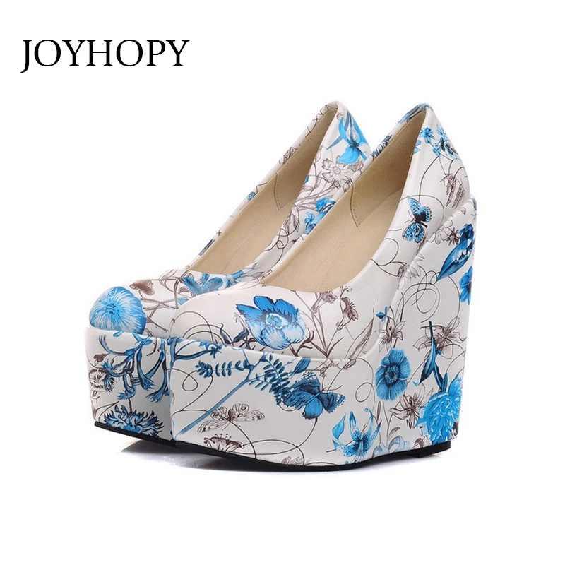 

Women Wedges Platform Pumps Large Size Bridal Shoes Woman Printing Party Shoes Fashion Super High Heels Plus Size 34- 43 WP1116
