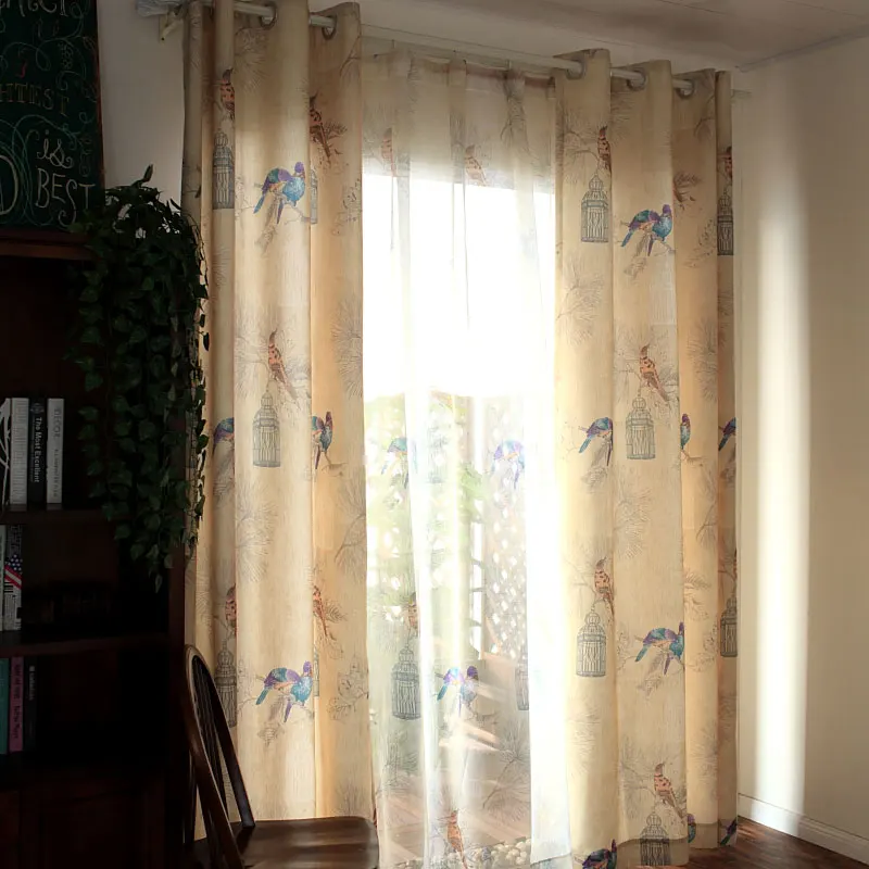 Américain rustique style rideaux pour salon oiseaux imprimé ... Décor rideaux Lin