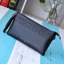 Hot Sale 2016 Women Tassel PU Leather Shoulder Messenger Bag Coin Purse Handbag Plaid Embossed Clutches Handbag Bolsas Mujer