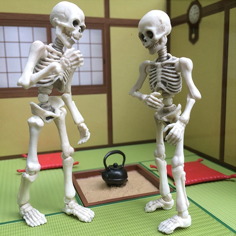 Movable Mr Bones Skeleton Human Model Skull Full Body Mini Figure Toy Halloween