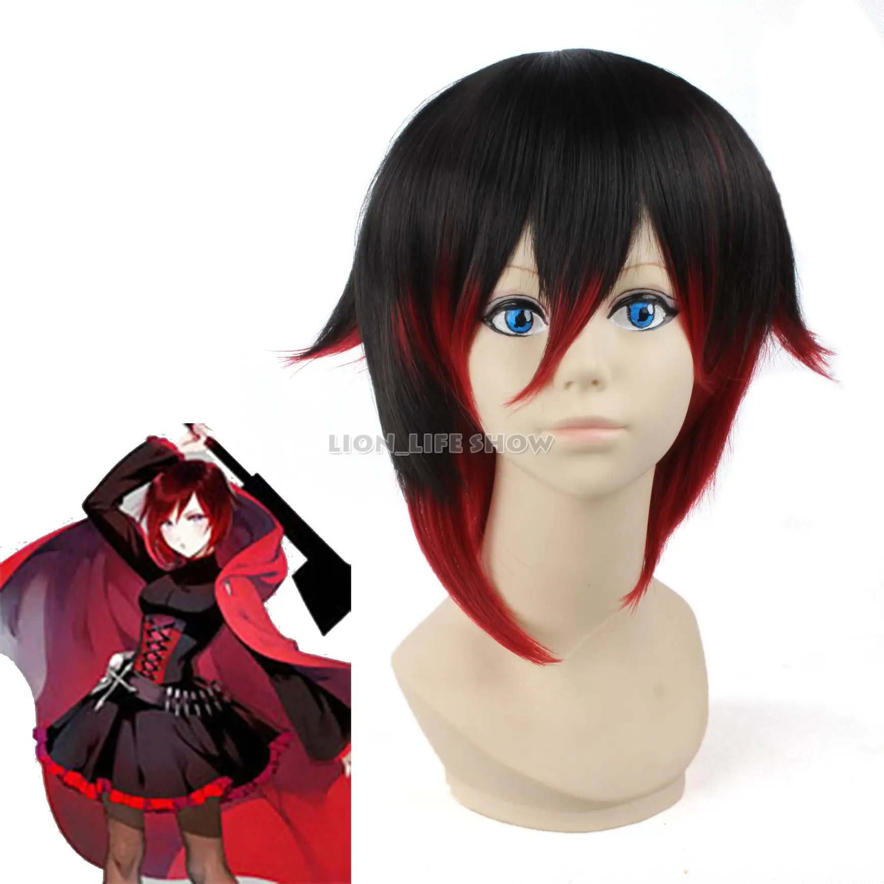 Rwby Красный Трейлер Ruby Cos Черный красный смешанный короткий Аниме Косплей Парики