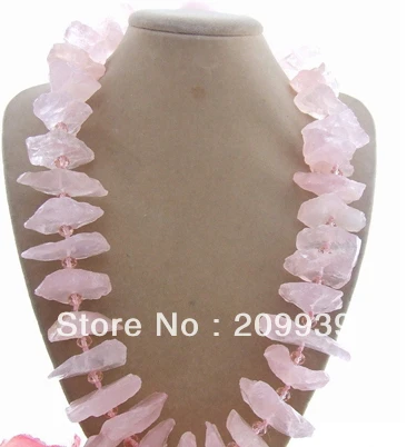 

Hot sell Noble- FREE SHIPPING>>>@@ AS3051 27x42mm Rose Quartz Rough&Crystal Necklace