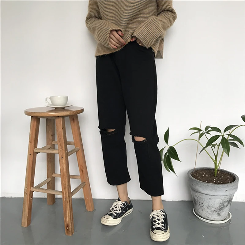 2019 Vintage Ripped Jeans Woman High Waist Loose Boyfriend Jeans Plus Size White Black Jeans for women Casual Mom Jeans femme