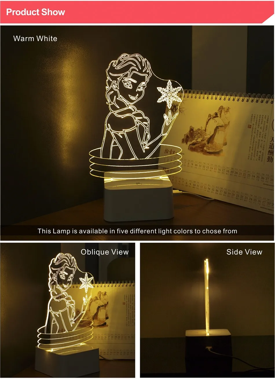 New Design for KIDS Lovely 3D Lamp Elsa ANNA LED Night Lights with Touch Lamp Base (2)