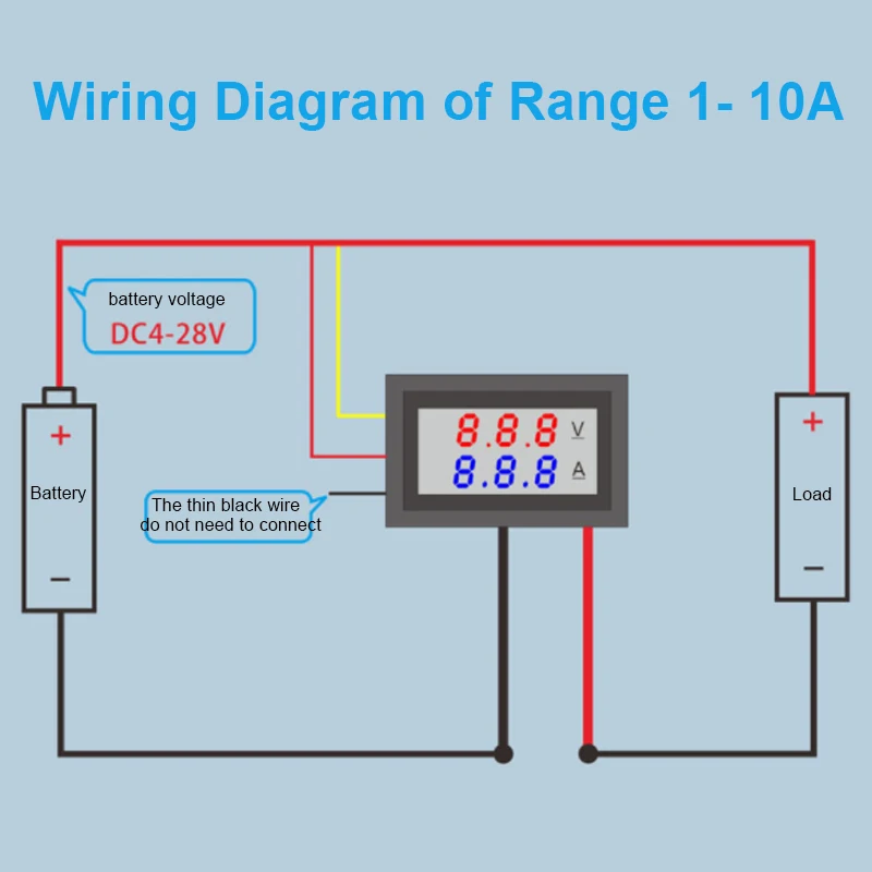 DC 100V 10A Voltmeter Ammeter Blue + Red LED Display Dual Digital  Amp Volt Meter Gauge Motorcycle Car Battery Monitor