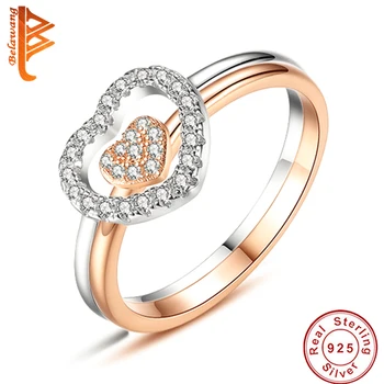 

BELAWANG Engagement Ring Sets With Top Grade AAA CZ Double Heart Wedding Rings For Women Rose Gold & 925 Sterling Silver Jewelry