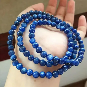 

Genuine Blue Cat Eye Natural Kyanite Bracelet 7mm Women Men Stretch Crystal Round Bead Natural Stone Bracelet 3 Three Laps