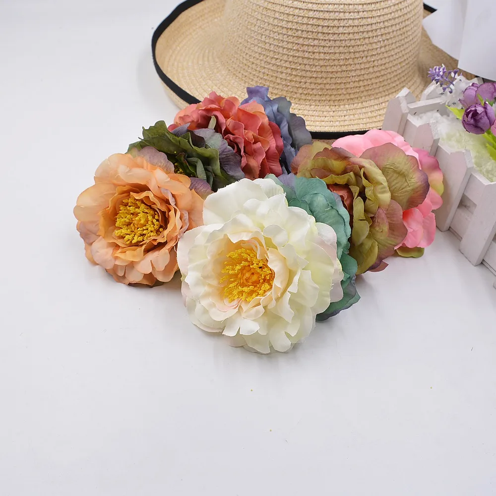 

2pcs 9cm Artificial Flowers Silk flower European Fall Vivid Peony Fake Leaf Wedding Home Party Decoration Peony Chrismas Gift