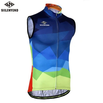 

SIILENYOND Sea Blue Men Cycling Sleeveless Jersey 2018 Summer Windproof Cycling Clothing Waistcoat MTB Bike Sports Shirt
