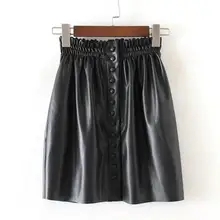 Зимняя женская юбка искусственная кожа Кнопка эластичный пояс faldas модные сексуальные черные плиссированные вечерние юбки