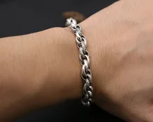 100% 925 Silver Chain Bracelet Vintage 925 Sterling Man Bracelet Pure Silver Lucky Symbol Bracelet pure silver 925 twisted cord weave bangle men women vintage cuff bracelet 6mm band 100% real sterling silver 925 handmande craft