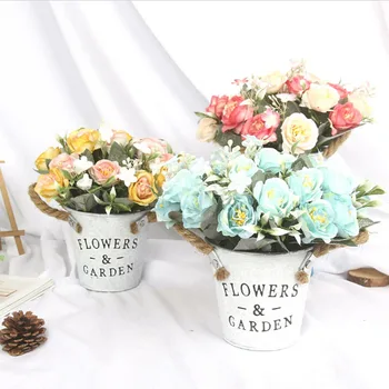 

Artificial Rose Flowers Pot Mini Bonsai Potted Plant Real Touch Fake Flowers Party Wedding Decoration for Home Garden Floral