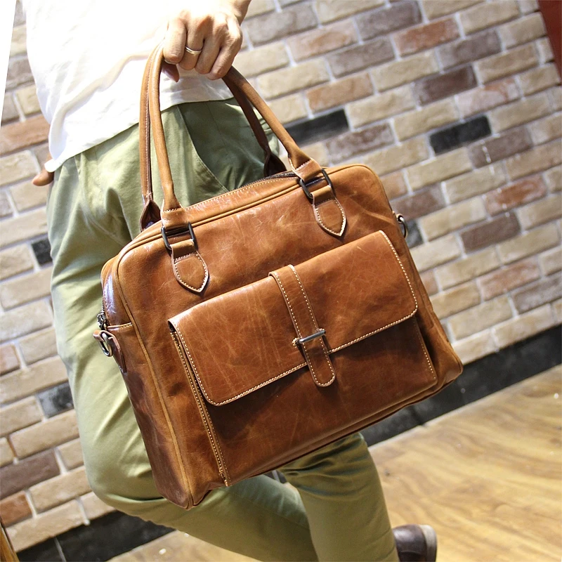 

Men's Soft Leather Business Notebook Bag 14 Laptop Handbag for Macbook 13.3 Leather Shoulder Messenger Business Bag Briefcase