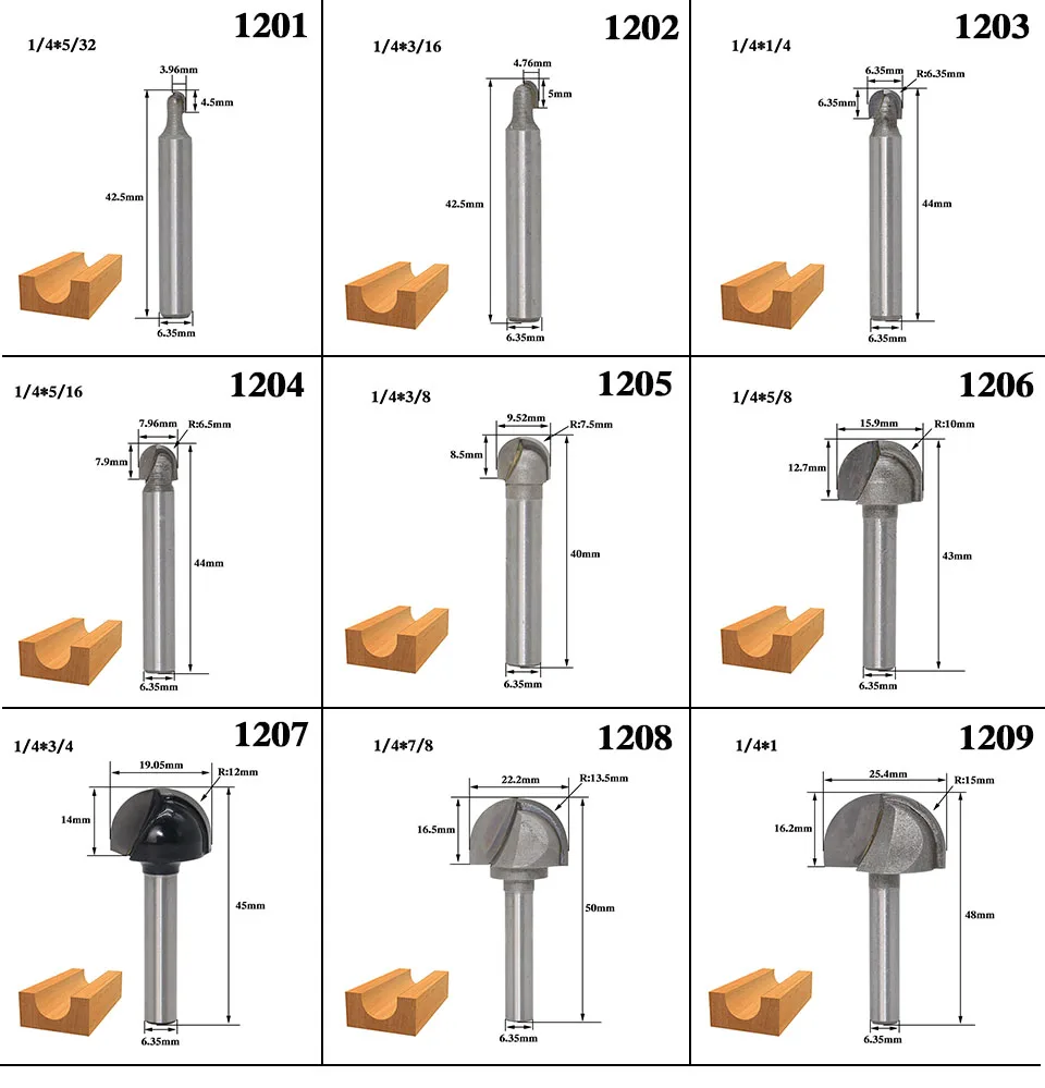 1 шт. 6,35 мм 12,7 мм 1/" 1/4" для конических фрез со сферическим концом; двойное обрамление; быстроходный деревообрабатывающий фрезерный станок бит фрезы для дерева бит коробки бухточки