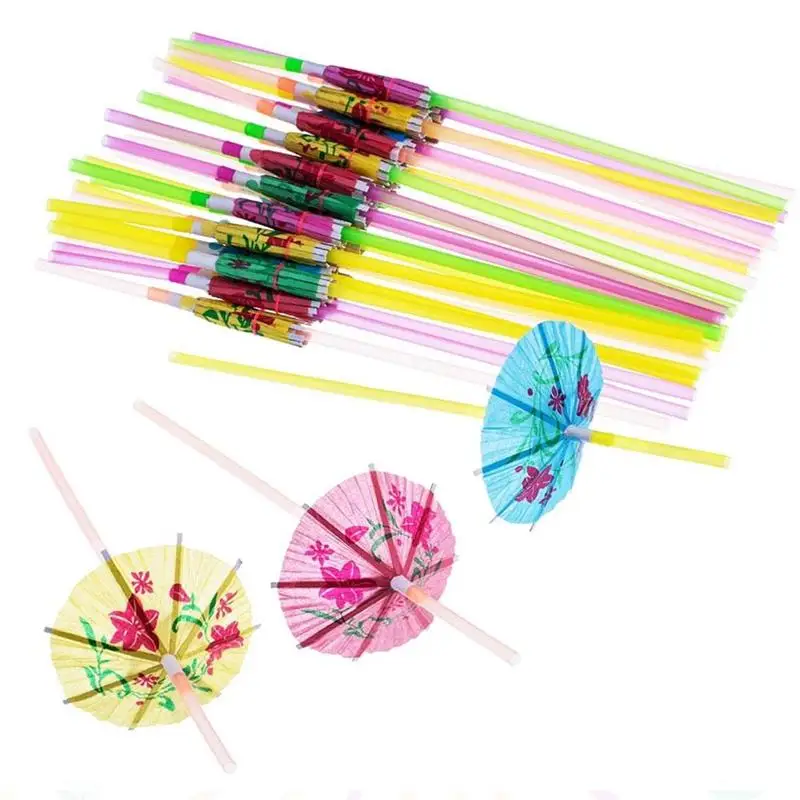 

50pcs/lot Umbrella Paper Drinking Straws Jungle Birthday Party Festive Supplies Decor Umbrella Plastic Drinking Straws FES5486