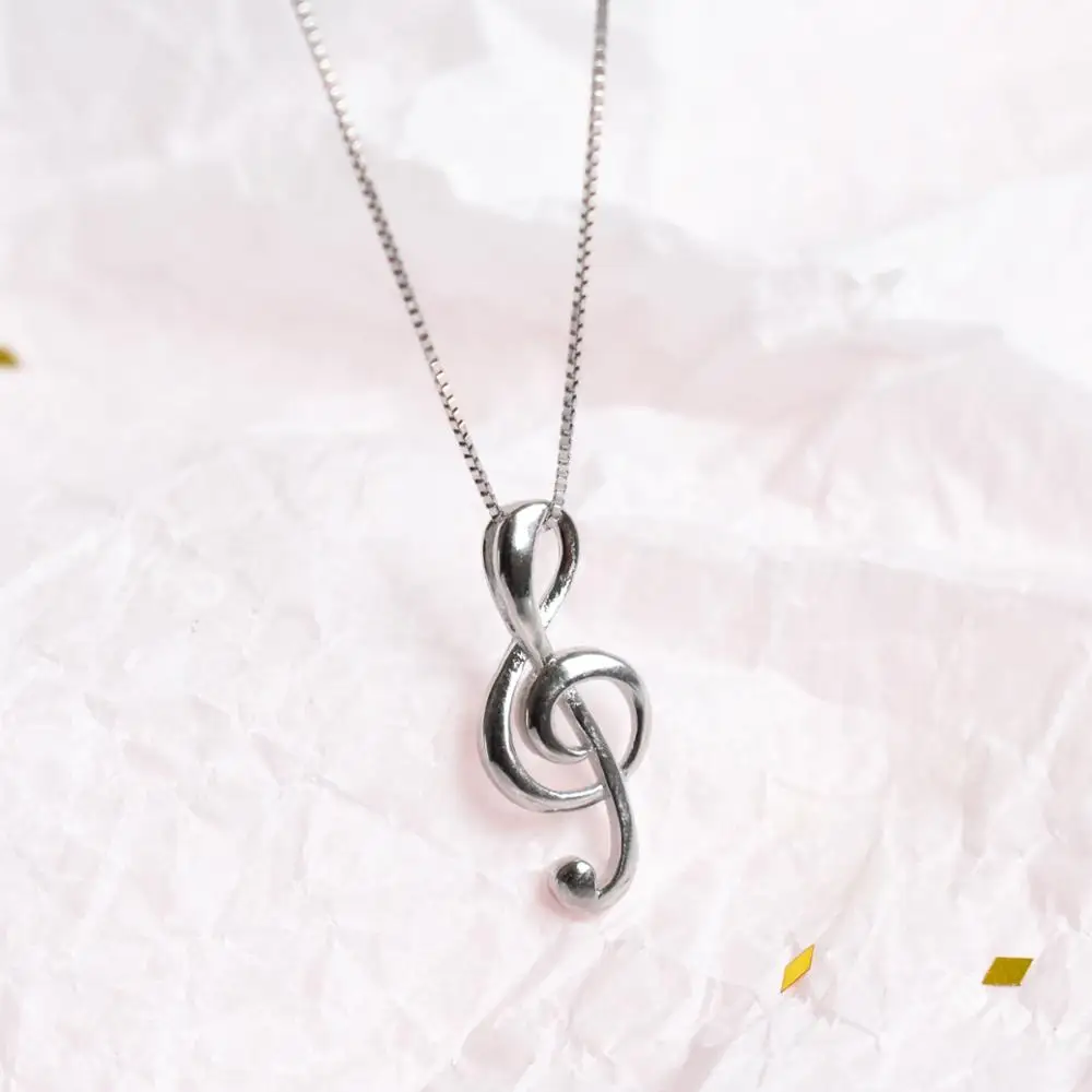 

100% Authentic 925 Sterling silver Melody musical Note clef pendant necklace Gift TLX436