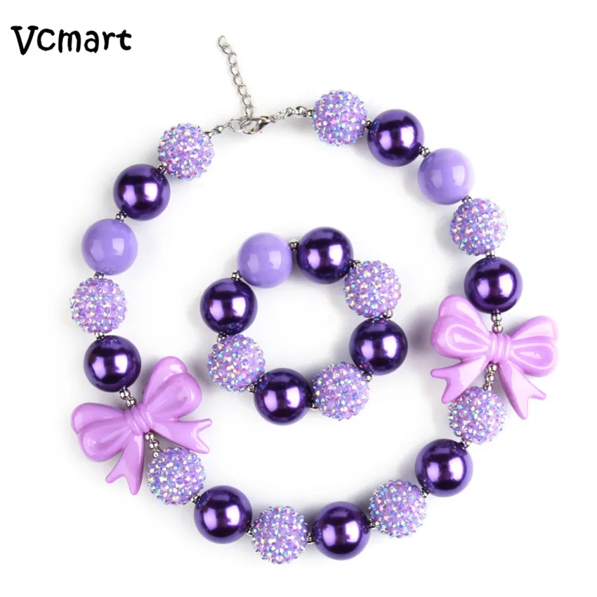 Vcmart 1セットプリンセスソフィアまず女の子ジュエリーセット紫弓バブルガムネックレスbracletセット子供パーティードレス誕生日ギフ