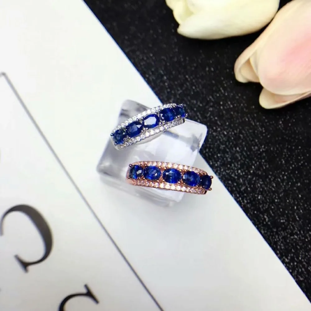 100% 925 sterling silver real Natural sapphire Rings fine Jewelry gift women open wholesale new 3*4mm cj030408agl