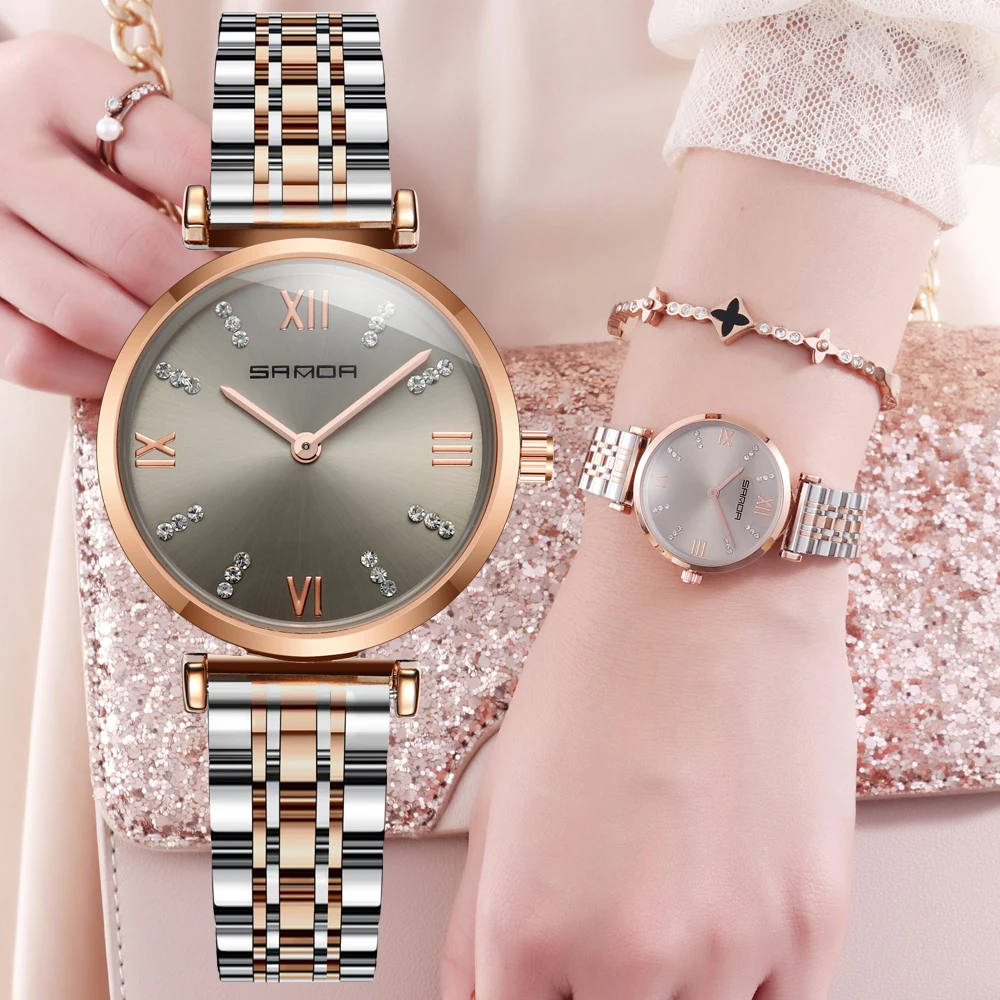

Rose Gold Crystal Women Watches Stainless Steel Luxury Brand Quartz Watch Women Waterproof Female Clock Diamond Lady Wrist Watch