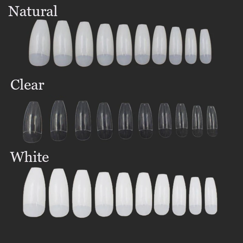 

100pcs/box DIY Coffin Shape Ballerina Half Cover Press on Nails Acrylic UV Gel Salon Artificial Nature/White For Salon Tip Build
