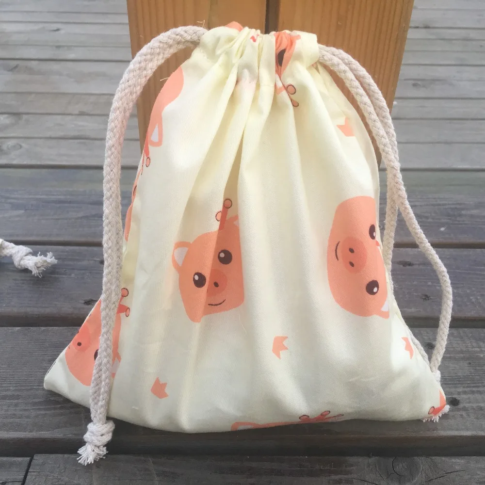 1 шт. хлопок саржа Drawstring сумка Организатор вечерние подарок мешок печати красная Свинья голову YL408a