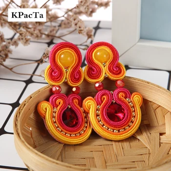

KPACTA Ethnic Style Leather Drop Earrings Fashion Jewelry Women Soutache Handmade Weaving Big Hanging Earring Party Oorbellen