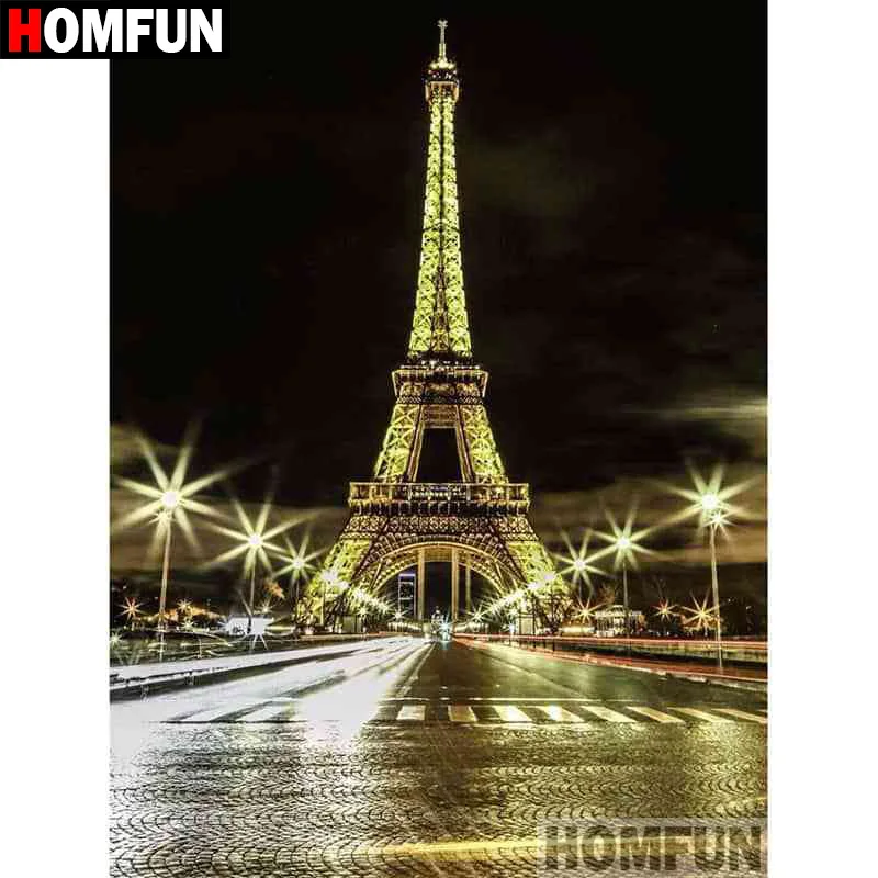 Алмазная живопись HOMFUN 5D алмазная вышивка Эйфелева башня полностью