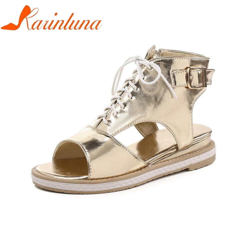 

KARINLUNA 2018 New Brand Large Size 32-43 Zip Up Cross Tied Women Shoes Summer Sandals Leisure School Woman Shoes