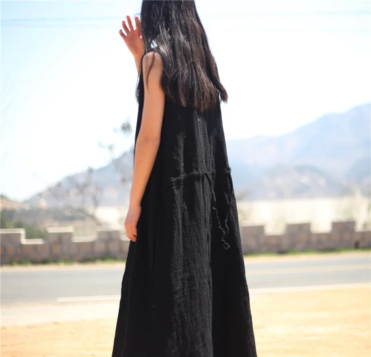 Женское свободное платье из хлопка и льна асимметричное однотонное повседневное