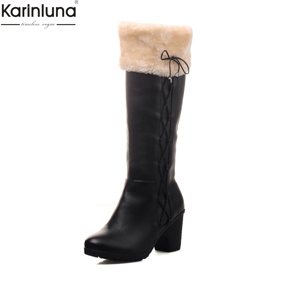

Karinluna New Arrivals Dropship Large Size 34-43 russia winter warm plush high Heel Boots Woman Shoes Boots Female Shoes Woman